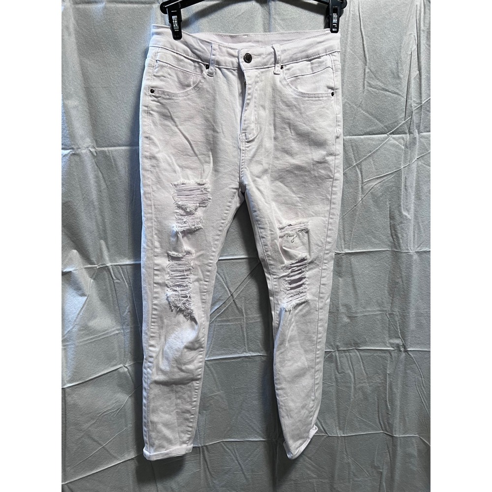 Roswear Distressed White Denim Jeans Ripped Skinny Casual Size M